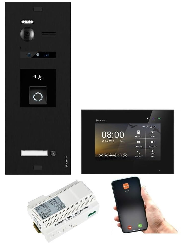 BALTER EVO HD RFID/FINGERPRINT Video Türsprechanlage 1-FAM 1x WiFi Monitor Black