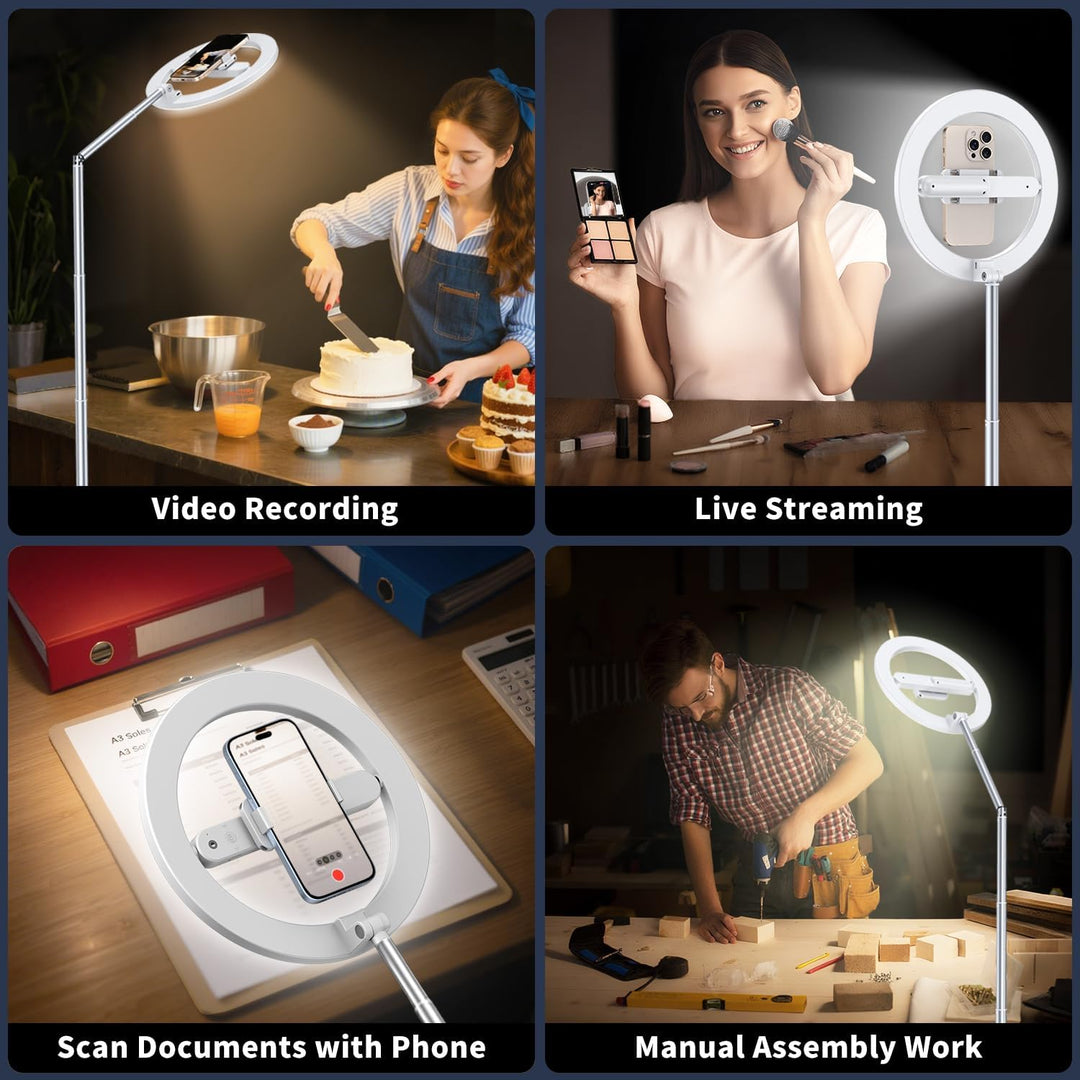 yAyusi 174cm Wiederaufladbar Ringlicht mit Stativ Handy, 360°-Drehung Faltbar Overhead Stativ Handy