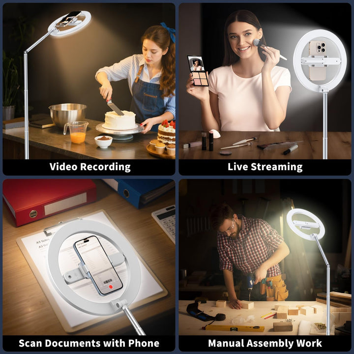 yAyusi 174cm Wiederaufladbar Ringlicht mit Stativ Handy, 360°-Drehung Faltbar Overhead Stativ Handy