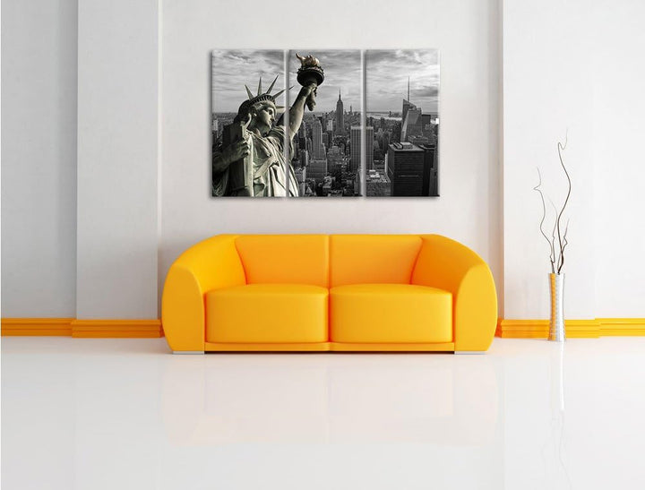 Pixxprint Freiheitsstatue in New York als Leinwandbild/Grösse: 3 Teilig (120x80 cm) cm/Wandbild/Kuns