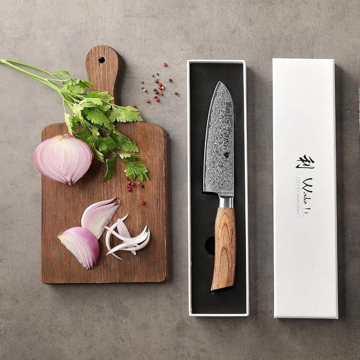 Wakoli EDIB Pro Damast Santoku Messer mit Gravur – Personalisiertes Küchenmesser, 16cm Klinge aus 67