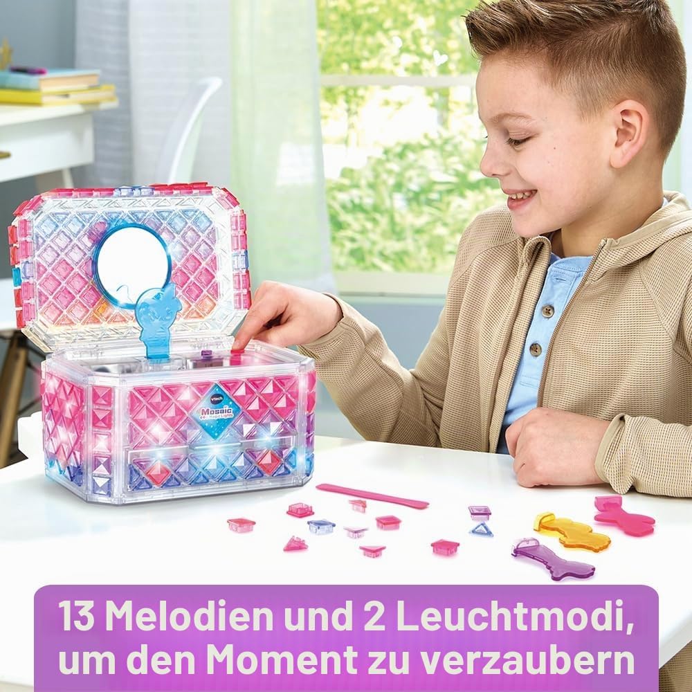 VTech - Mosaic Magic Lights Schmuckschatulle – Mosaik-Set für Kinder – personalisierbare Geheimnisbo