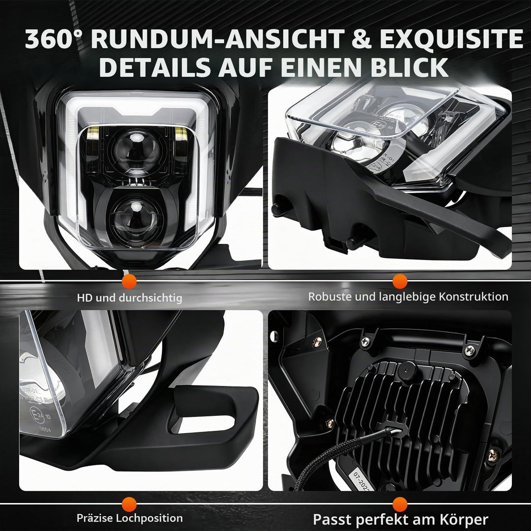 JFG RACING Lichtmaske Motorrad Universal Scheinwerfer Motorrad Scheinwerfer für Pit Dirt Bike Enduro