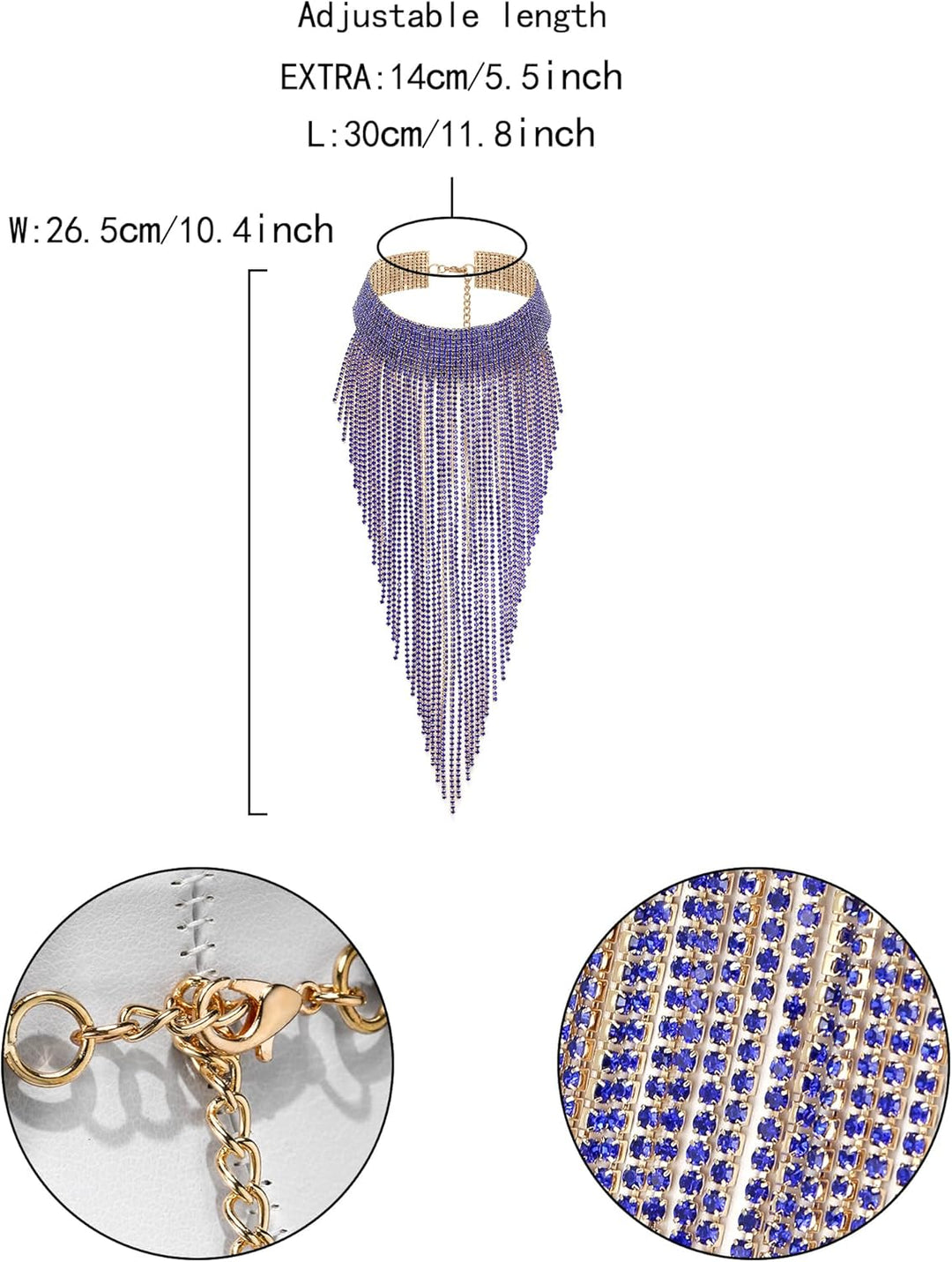 EVER FAITH Damen Kristall Lätzchen Anweisung Lange Quaste Choker Halskette Kostüm Schmuck Blau Gold-