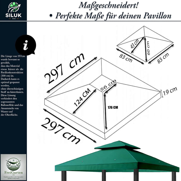 freigarten.de Ersatzdach für Pavillon 3x3 Meter Wasserdicht Material: Panama PCV Soft 370g/m² extra