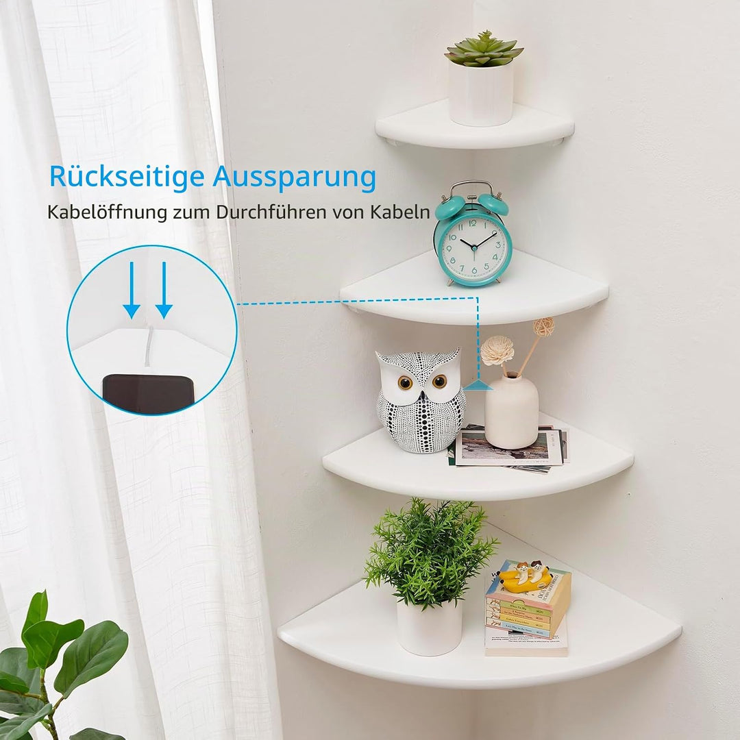 Gieanoo Eckregal Hängeregal Weiss, Eiche Massivholz runde Wandregal Holz kleines Regal Pflanzenregal