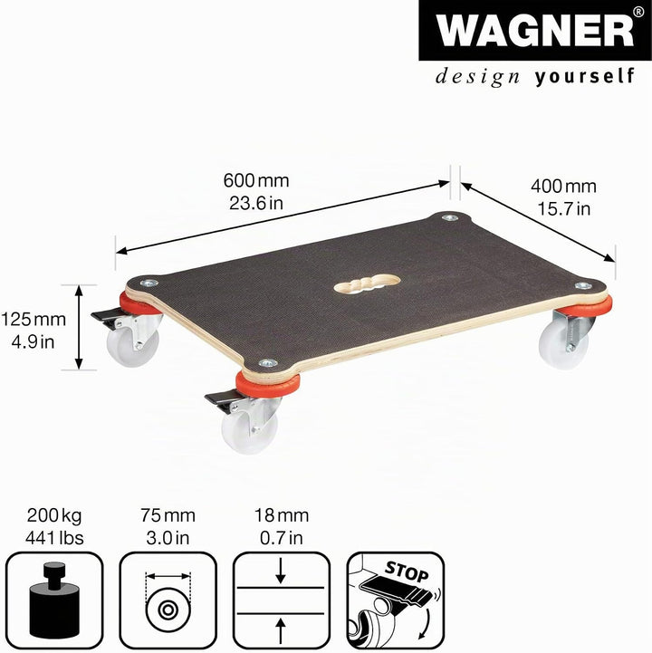 WAGNER Transportroller Transporthilfe I Schichtholz mit Grip 60 x 40 x 12,5 cm, Tragkraft 200 kg I U