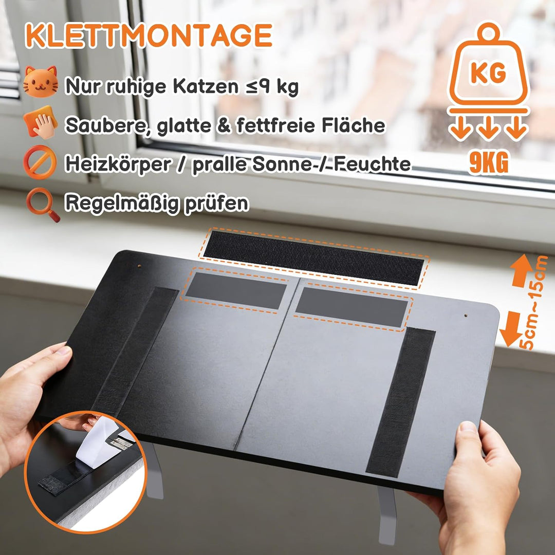 Katzen Fensterliege, Zvonema Stabiles Katzenbett Fensterbank mit Metallbefestigung, 61 x 30 cm Gross