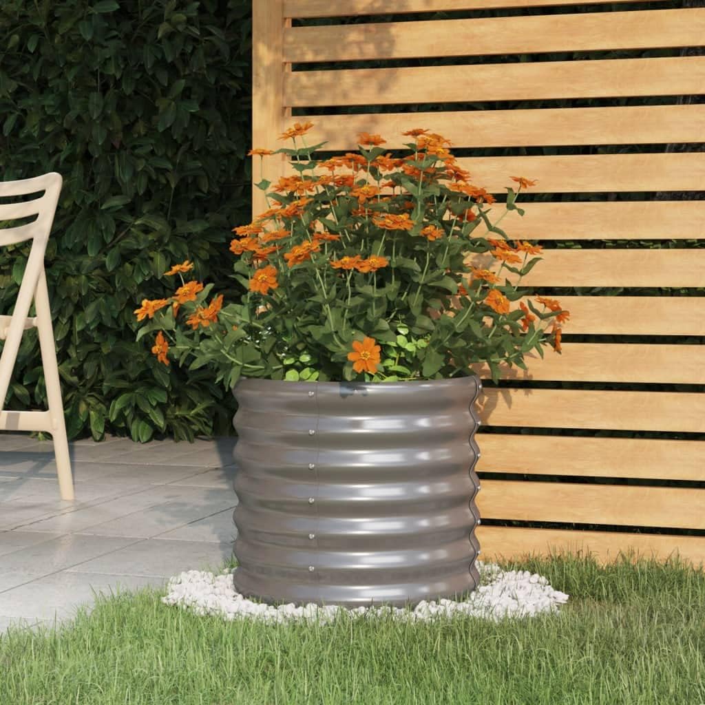 homiuse Pflanzkübel Pulverbeschichteter Stahl 40x40x36 cm Grau Hochbeet Metall PflanzküBel Hochbeete
