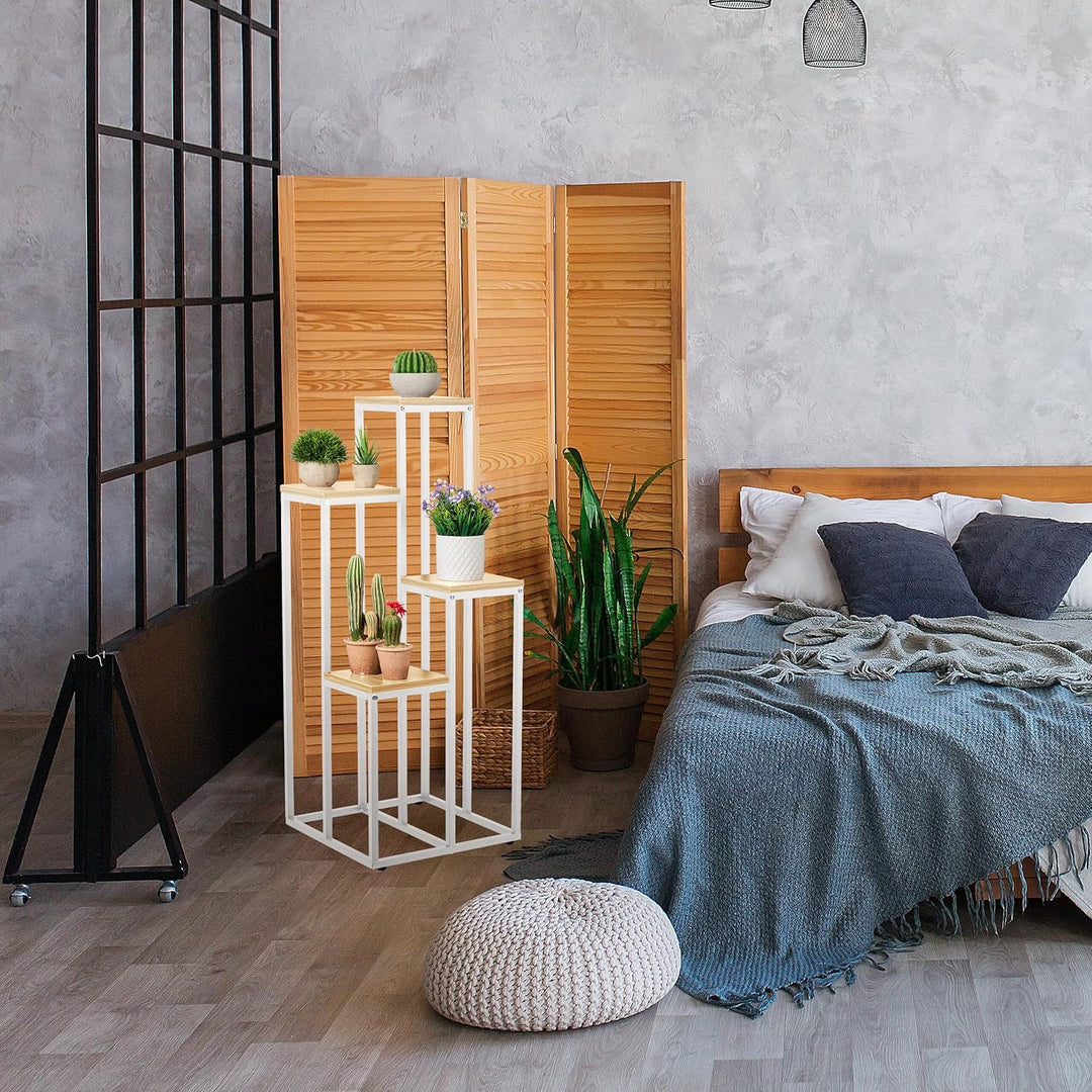 Relaxdays Blumentreppe, 4 Ablagen, HxBxT: 80 x 40 x 40 cm, platzsparend, Stahl und MDF, Design Blume