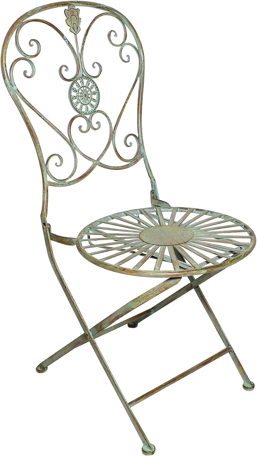 levandeo Gartenstuhl H93cm Metall Rustikal Grün Antik Klappstuhl Garten-Deko Rost Stuhl Terassenstuh