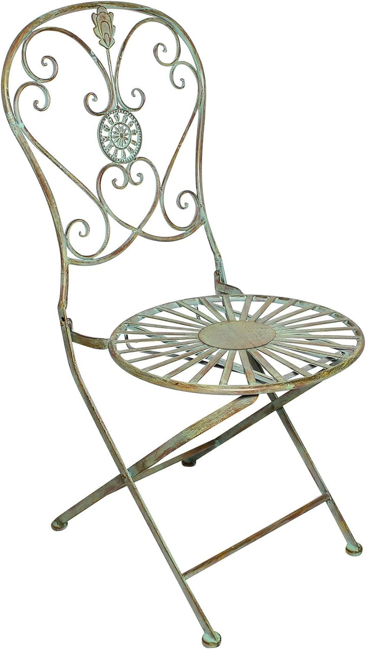 levandeo Gartenstuhl H93cm Metall Rustikal Grün Antik Klappstuhl Garten-Deko Rost Stuhl Terassenstuh