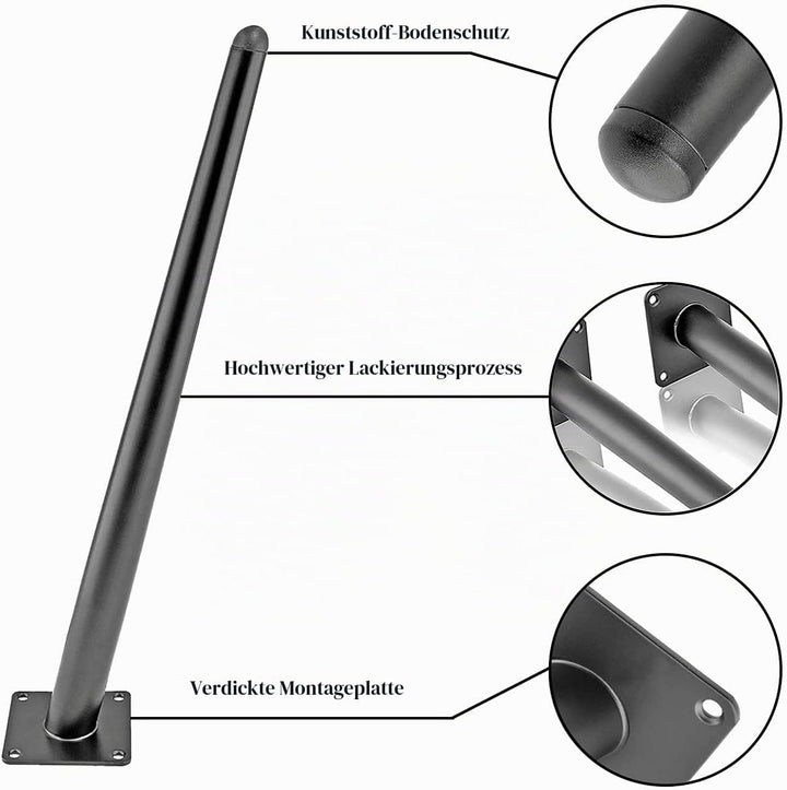 Drenky Tischbeine Metall Schwarz 4 Stück, Tischbein Konisch Schräg Rund 70cm Höhe Tischfüsse Mit No-