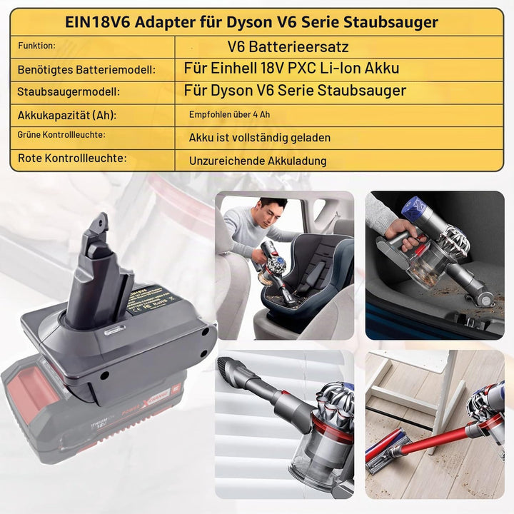 EIN18V6 Für Dyson V6 Batterie-Ersatzadapter für Einhell PXC 18V Akku Konverter für Dyson V6 SV03 SV0