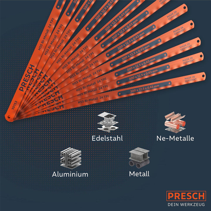 Presch Metallsägeblatt Set 300mm 11 Stk. - Original PUK Sägeblätter für 300mm Handsägen - Bi-Metalls