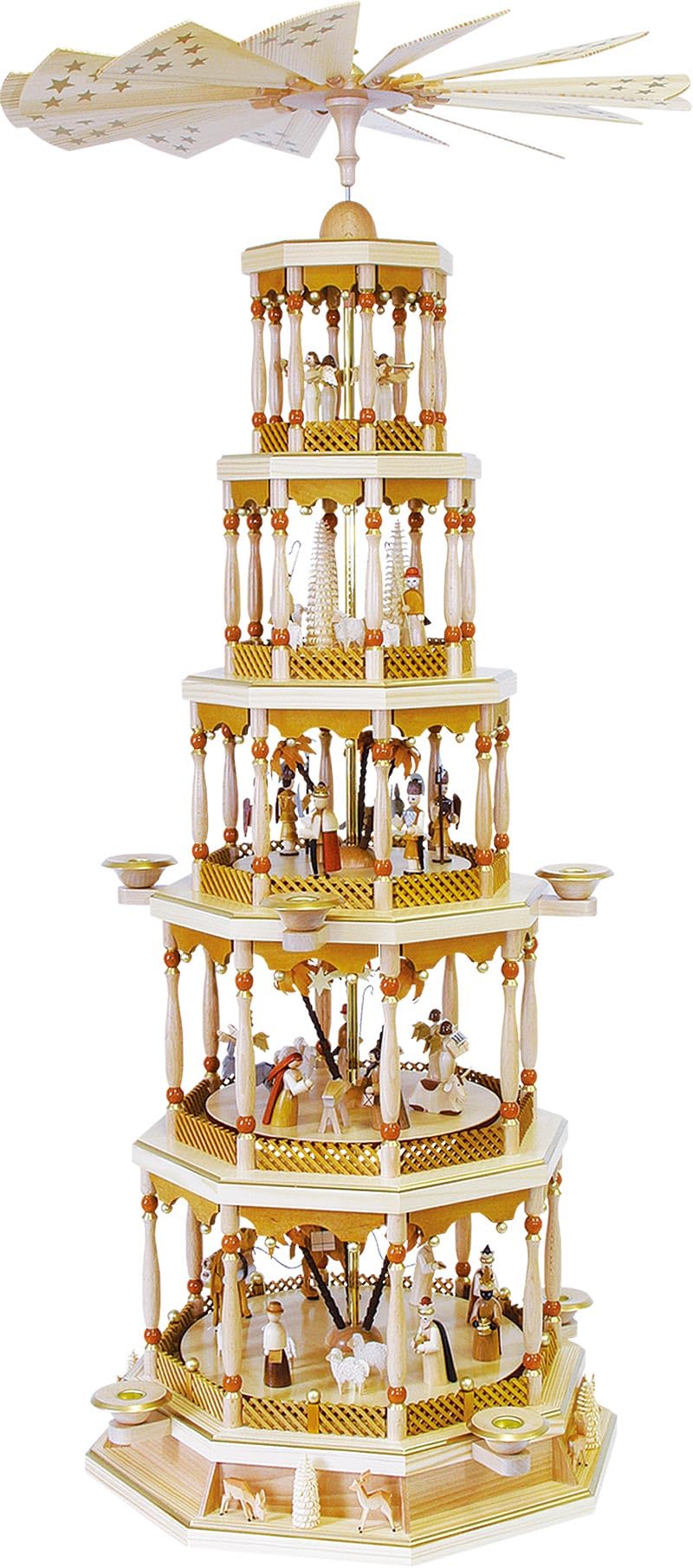 Weihnachtspyramide 5- stöckige Pyramide Christi Geburt - Natur - 123 cm - Original Erzgebirge - Rich