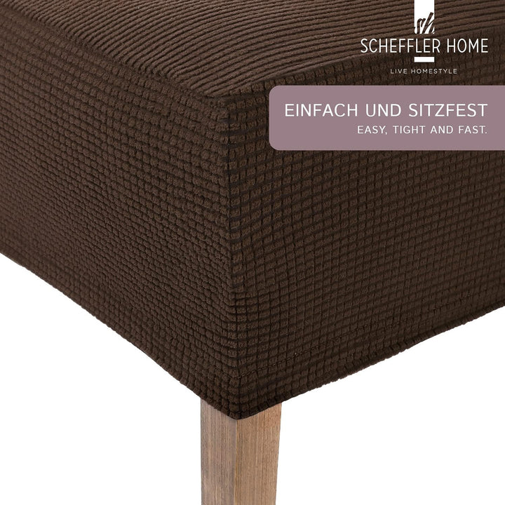 SCHEFFLER-Home Stuhlhussen Stretch Sofia/Stretch Stuhlhussen Braun 6er Set/elastische Stuhlabdeckung