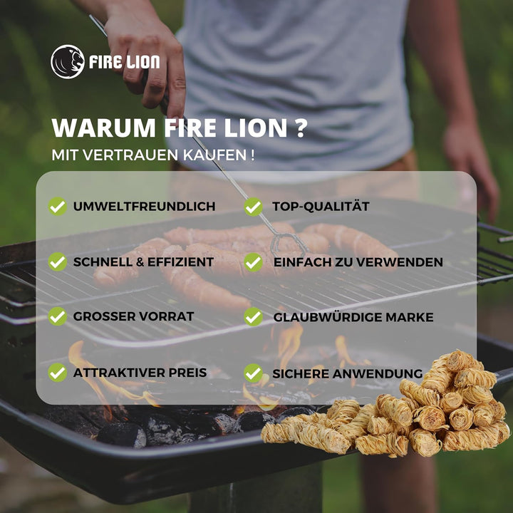 FIRE LION - ca. 240 Stück - Anzündwolle für Kamin, Ofen und Grill – Ökologischer Holzanzünder, Kamin