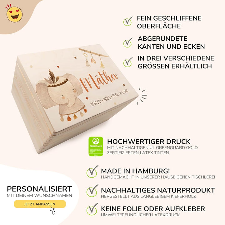 KIDSMOOD - Erinnerungsbox Baby, personalisierte Holzkiste mit Deckel, Ideal zur Aufbewahrung von Eri