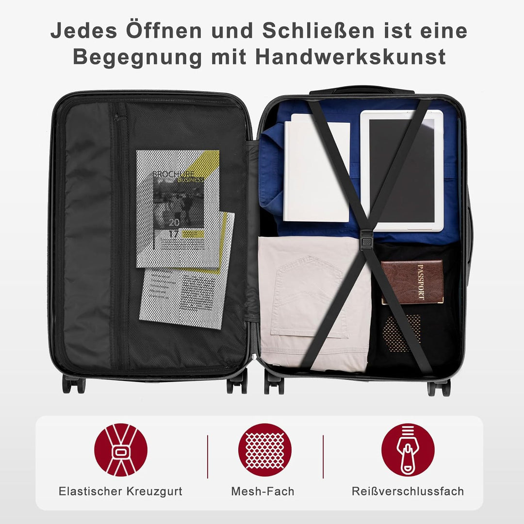 LEADZM Kofferset 5 teilig mit Kosmetikkoffer, Koffer Set Hartschalen-Trolley aus ABS, Reisekoffer Se
