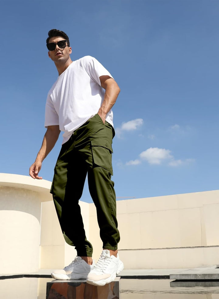 Elegancity Cargohose Herren Lang Casual Jogginghose Stretch Chino Hose Regular Fit Cargo Hose Elasti