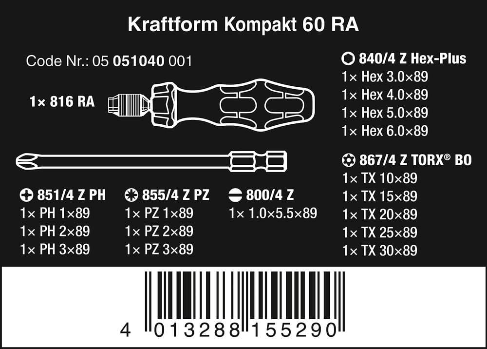 Wera Kraftform Kompakt 60 RA, 17-teilig, 05051040001 Single