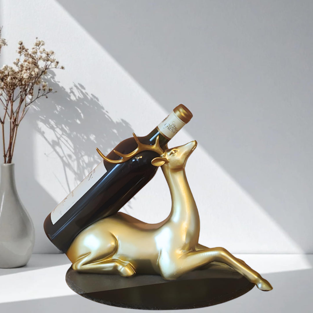 Eleganter goldener Flaschenhalter in Hirschform | Goldener Hirsch-Weinflaschenhalter 35 x 13 x 22 cm