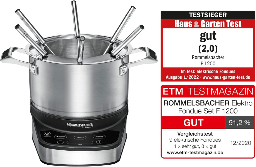 Rommelsbacher F 1200 Elektro Fondue Set, Edelstahl, 2.5