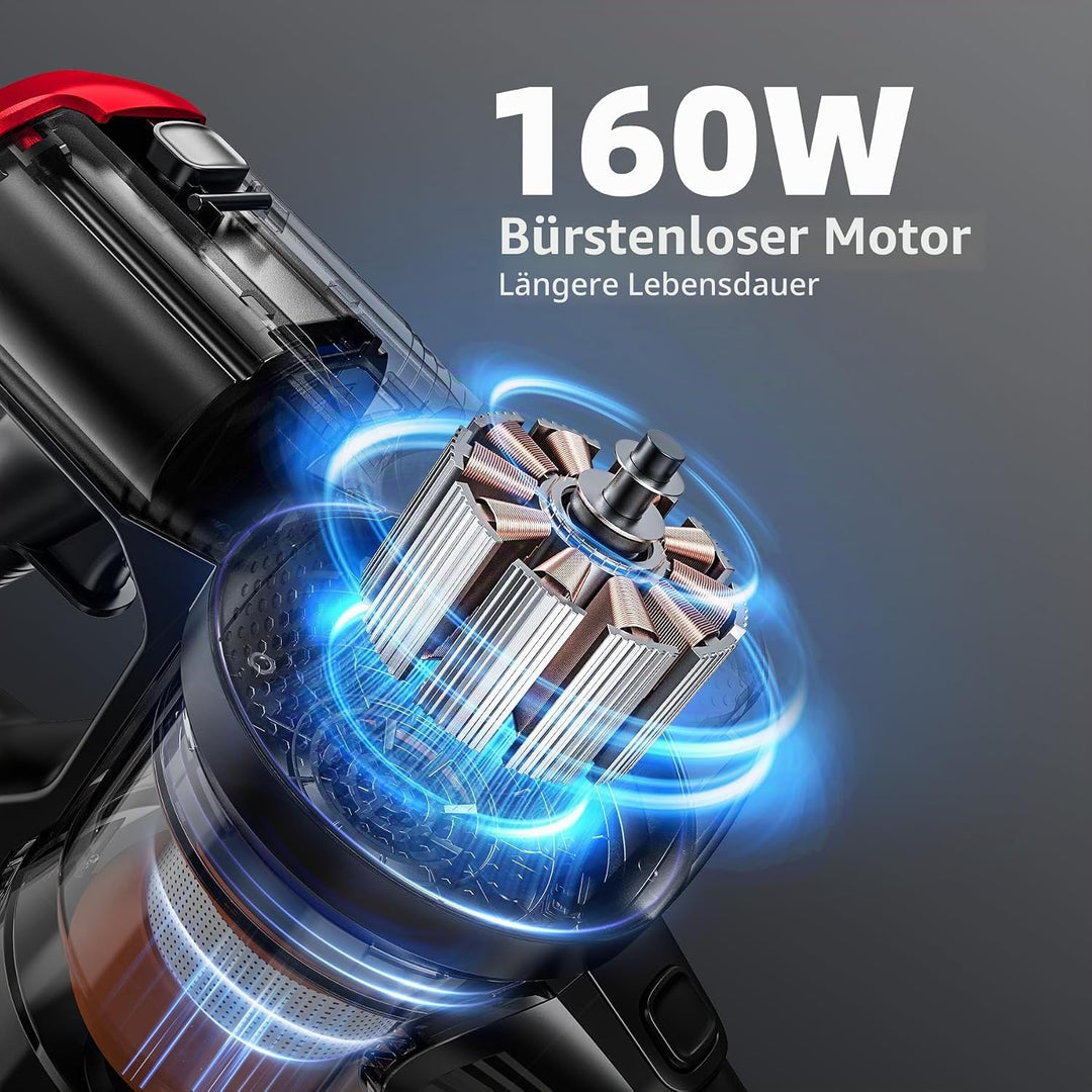 VEGREM Akku Staubsauger 25Kpa, Staubsauger Kabellos 160W mit 2 Saugmodi, LED-Leuchten, Cordless Vacu