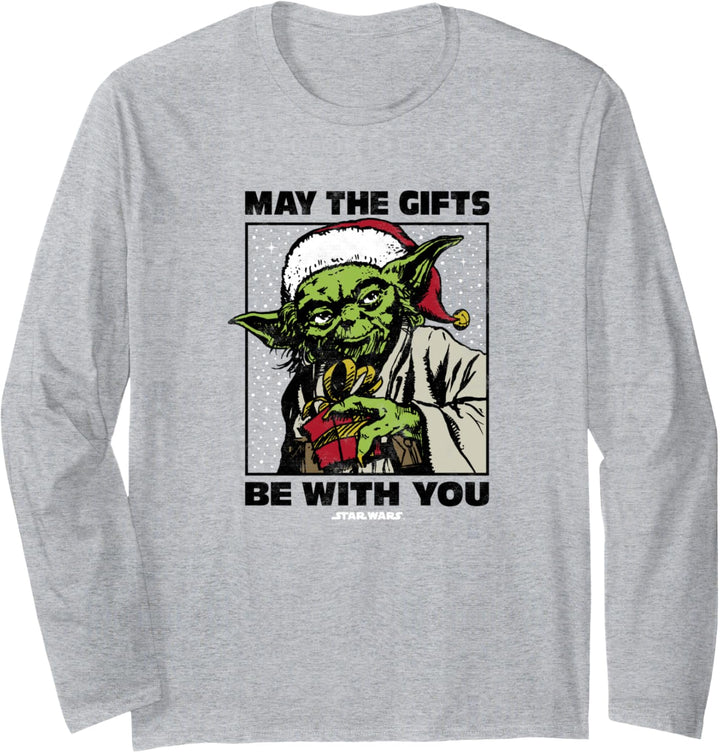 Star Wars Christmas Yoda Boxed Presents Be With You Langarmshirt