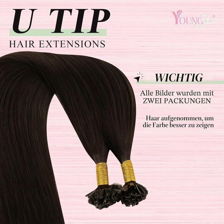 YoungSee Echthaar Extensions Bondings Braun 35cm Bonding Extensions Echthaar 1g Braun Remy Hair Exte