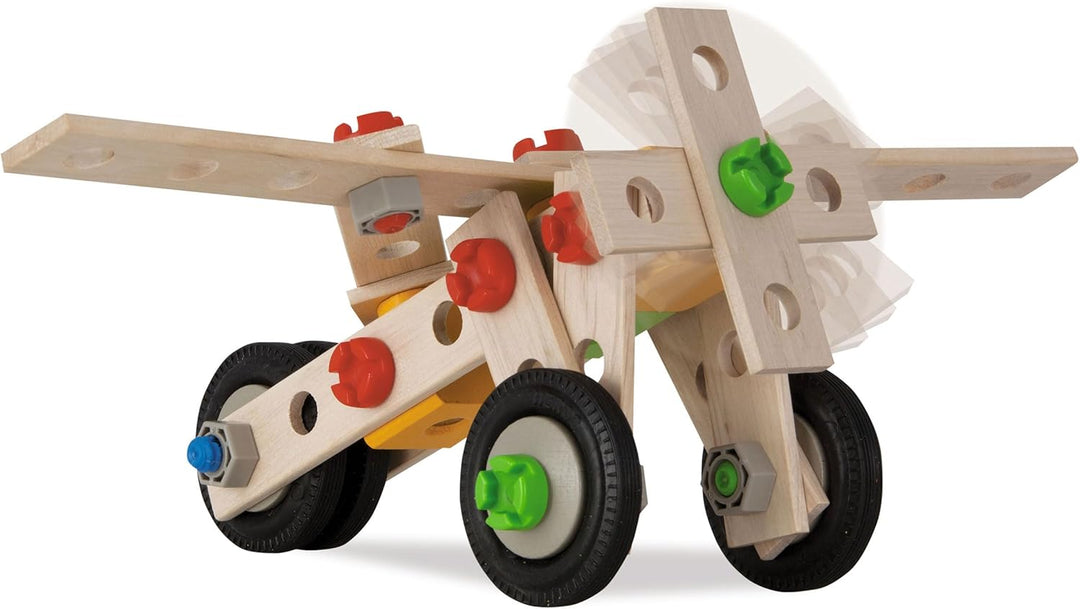 Eichhorn Constructor Kran, vielseitiges Holzspielzeug, 170 Bauteile, 5 Verschiedene Konstruktionen,