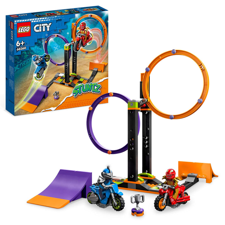 LEGO 60360 City Stuntz Kreisende Reifen-Challenge, 1 oder 2 Spieler Wettbewerbe mit selbstfahrendem