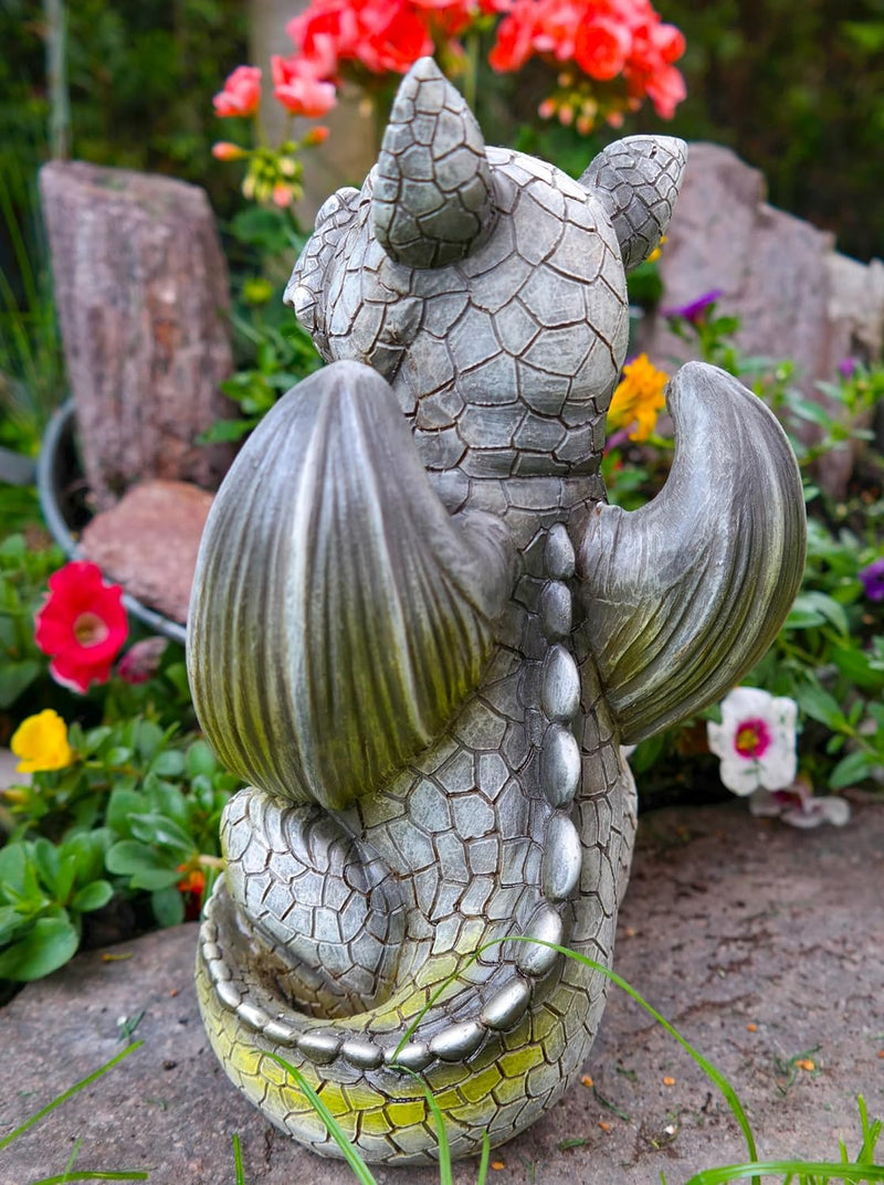 Kremers Schatzkiste Drachenkind mit Blumenstrauss Drache Figur Gartenfigur Blume