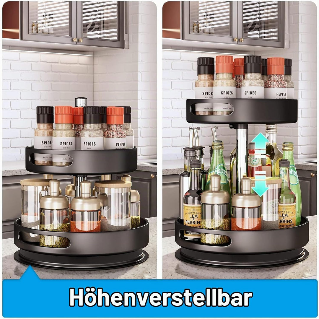 Lazy Susan Organizer, 2/3 Etagen 360° Drehbares Gewürzregal, Kohlenstoffstahl Drehteller Gewürzhalte