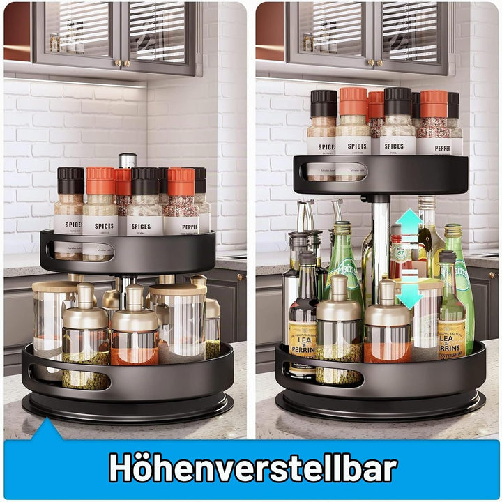 Lazy Susan Organizer, 2/3 Etagen 360° Drehbares Gewürzregal, Kohlenstoffstahl Drehteller Gewürzhalte