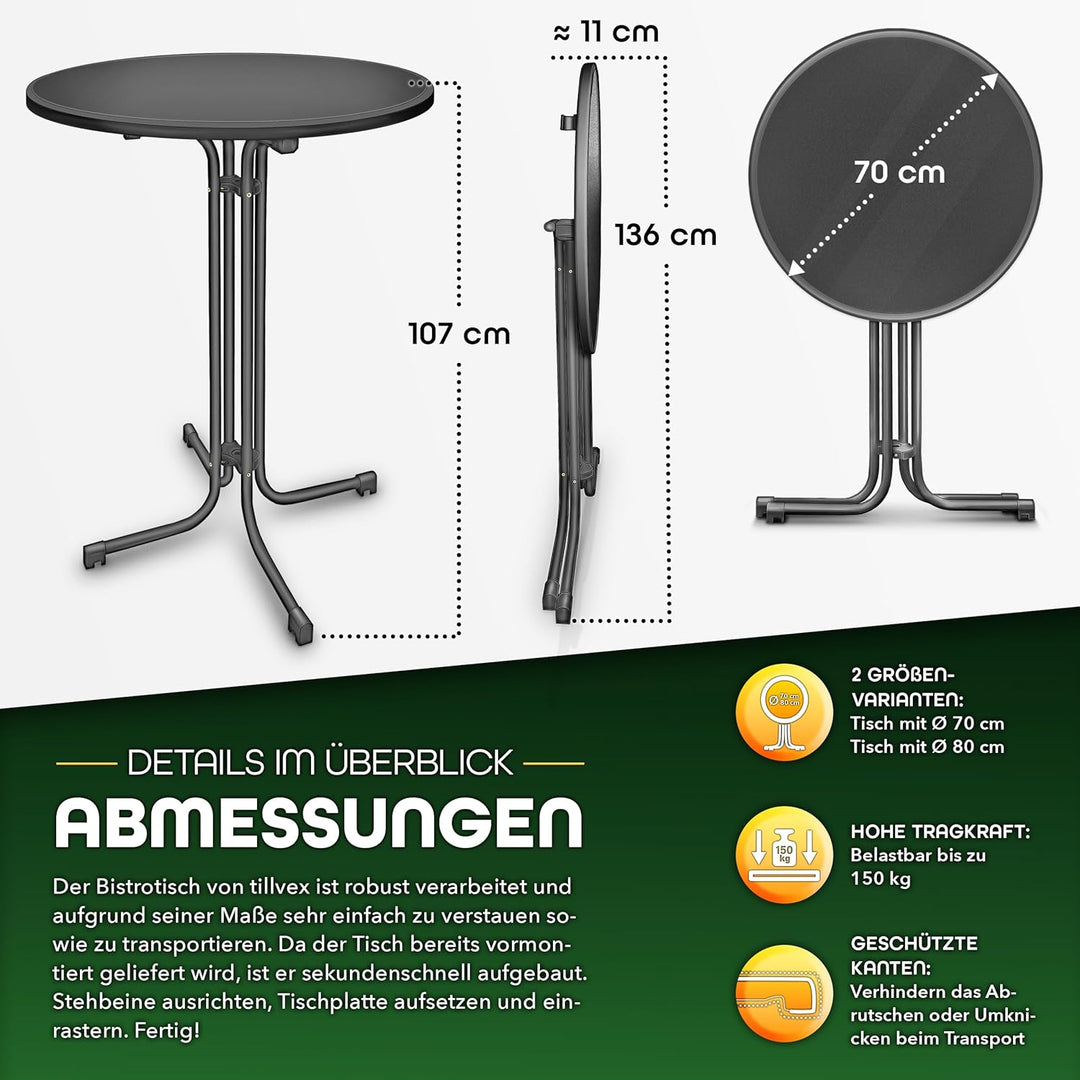 tillvex® Gastro Stehtisch klappbar Ø70cm mit Husse | Bistrotisch FERTIG MONTIERT | Klapptisch rund -