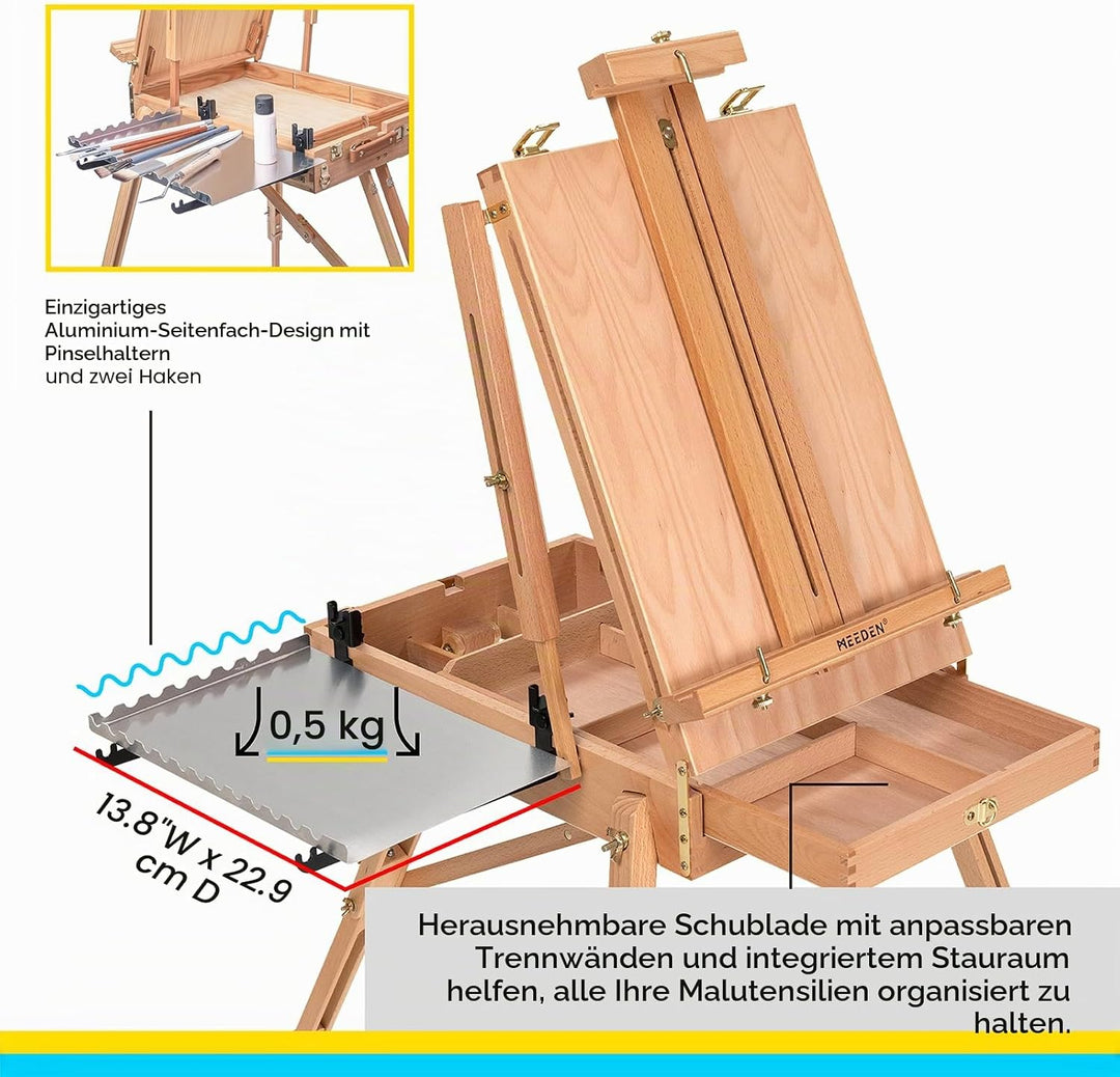 Meeden Staffelei Holz Gross, Französische Kofferstaffelei Kizzenkasten Staffelei, Kunststaffelei mit