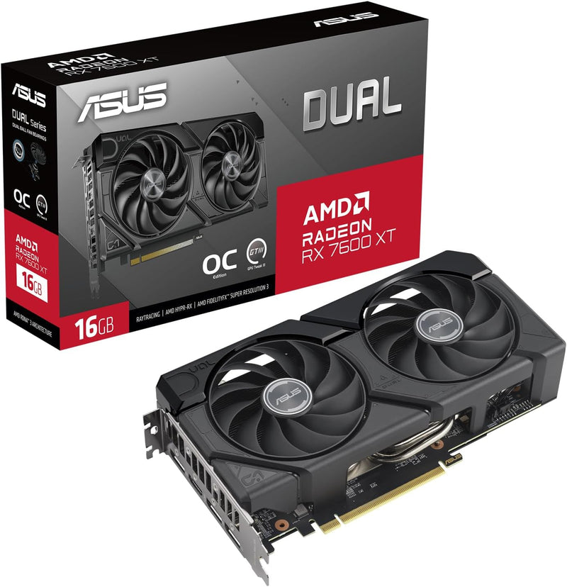ASUS Dual Radeon RX 7600 XT OC Edition 16GB GDDR6 Gaming Grafikkarte (AMD Radeon RX7600XT, PCIe 4.0,