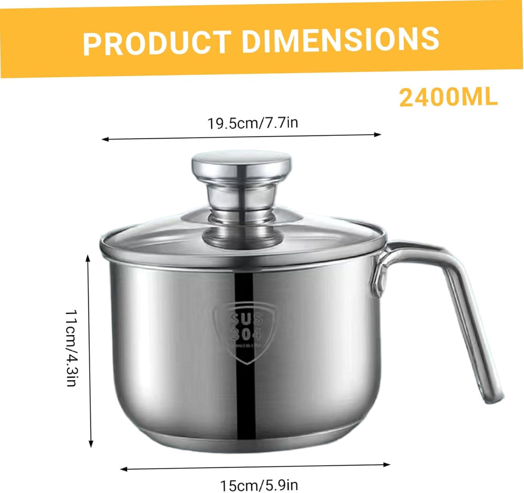Milchtopf, 2400 ml, Edelstahl-Topf mit Ausguss, Milchwärmer, Topf mit Glasdeckel und Griff zum Koche