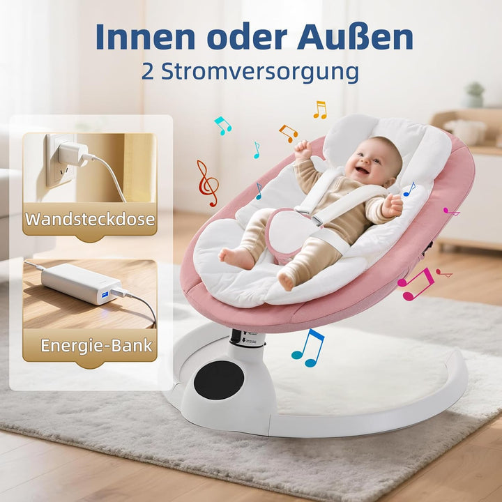 Babywippe Elektrisch Neugeborene bis 9 kg, Klappbar Bluetooth Babyschaukel Elektrisch mit 5 Schwingg