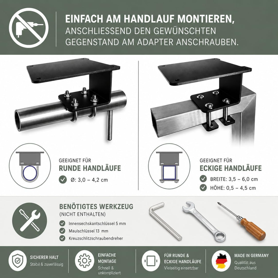 Universeller Balkon-Adapter – stabile Halterung ohne Bohren | Metall, schwarz pulverbeschichtet | Ha