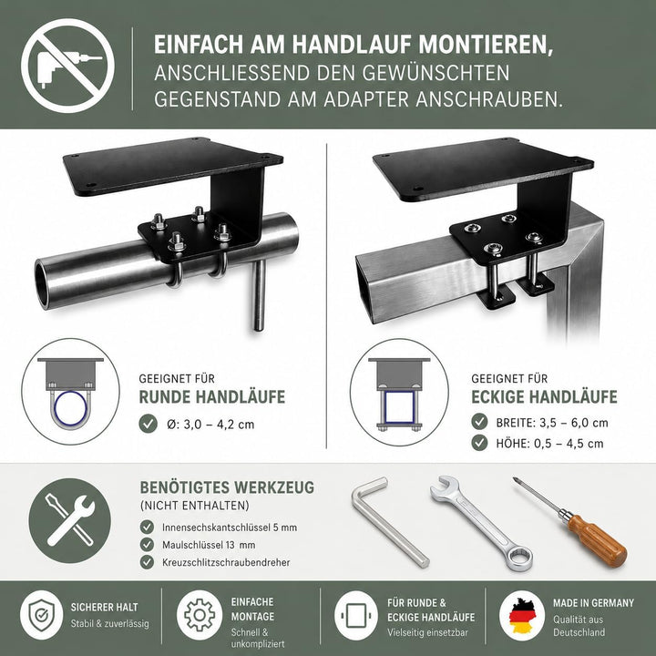 Universeller Balkon-Adapter – stabile Halterung ohne Bohren | Metall, schwarz pulverbeschichtet | Ha
