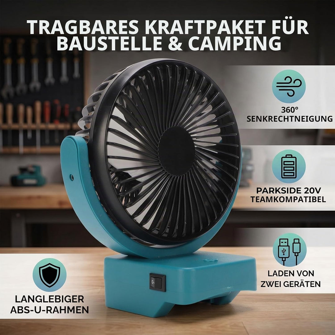 Sxhlseller 20-V-Baustellenventilator mit Bürstenlosem Motor | Tragbarer Ventilator mit 360°-Drehung