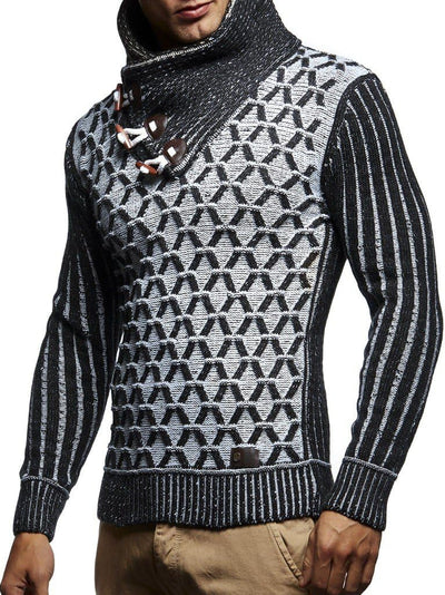 Leif Nelson Herren Strick-Pullover Schalkragen Slim Fit Winter Sommer Moderner Männer schwarzer Pull