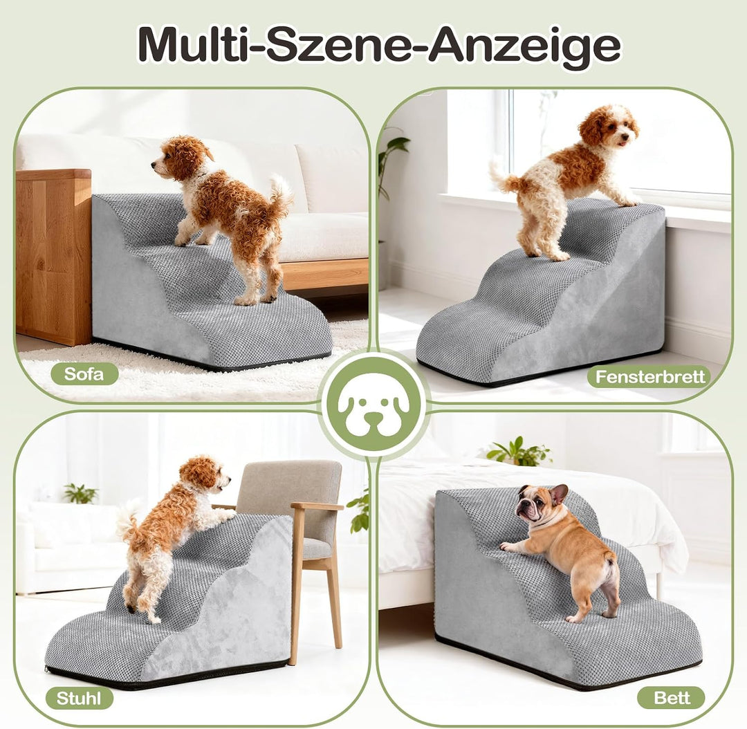 Hundetreppe für Kleine Hunde, 3 Stufen 40cm hoch Haustiertreppe für Couch aus Hochdichtem Schwamm, f