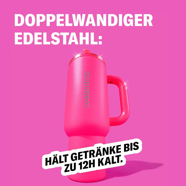 waterdrop® Thermobecher mit Strohhalm 1,1L – Auslaufsichere, robuste Trinkflasche mit aufklappbarem