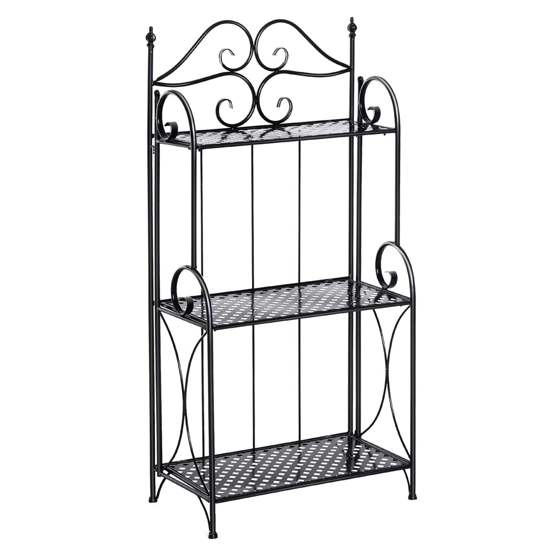 Outsunny Pflanzenregal, Gartenregal, Blumenregal, Blumentreppe mit 3 Ablagen, Metall Schwarz 56 x 30