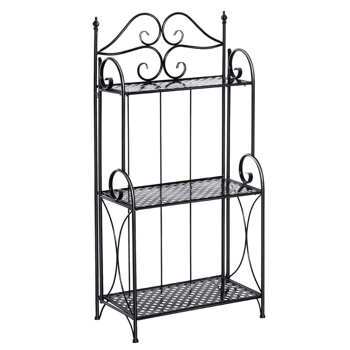 Outsunny Pflanzenregal, Gartenregal, Blumenregal, Blumentreppe mit 3 Ablagen, Metall Schwarz 56 x 30