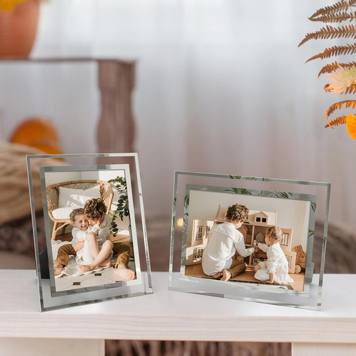 Hoikwo 4er-Set Bilderrahmen 15x20 cm Glas, Fotorahmen Silber für 20x15 cm Fotos und Bilder, Glasfoto